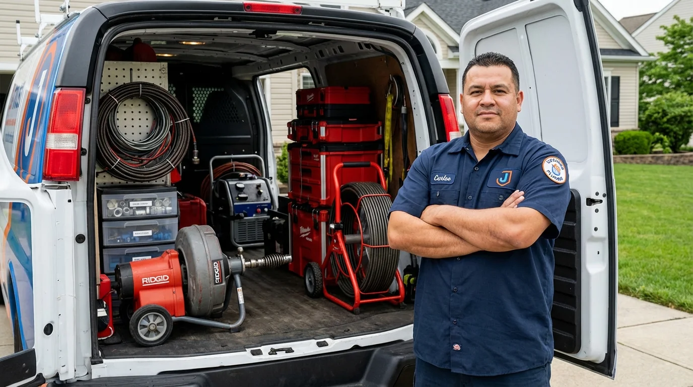 Professional drain cleaning equipment and Johns Plumbing LLC plumber in South Roxana