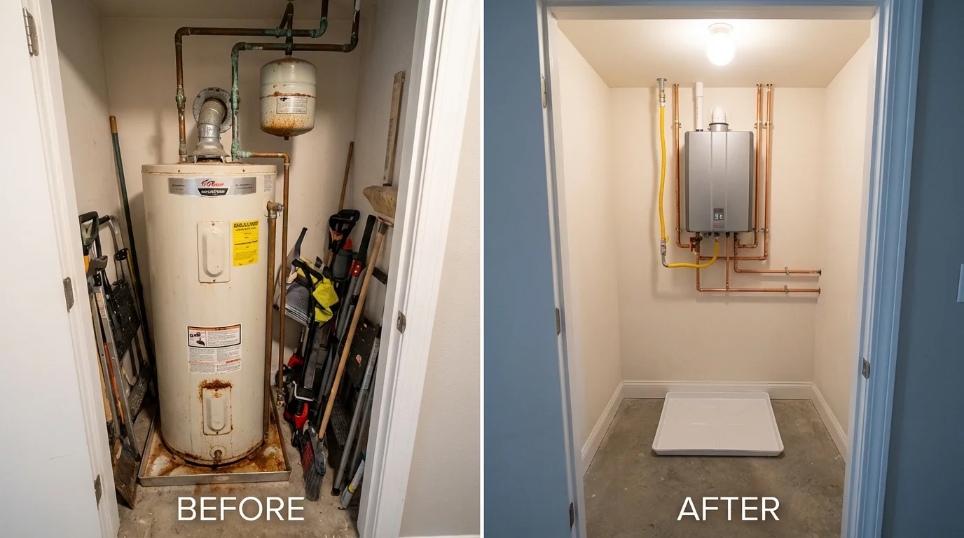 Tank water heater versus wall-mounted tankless unit comparison for South Roxana, IL homeowners